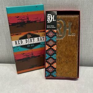 NEW Red Dirt Hat Co Logo Natural Brindle Hair On Leather Rodeo Wallet